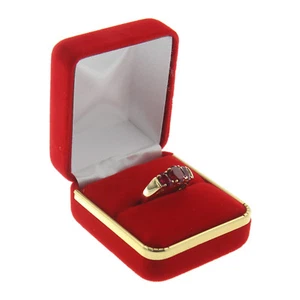 Red Velvet Engagement Ring Box Display Jewelry Gift Box Gold Trim Style - Picture 1 of 5