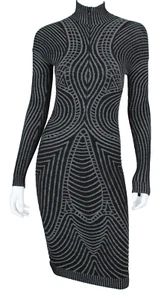 ALEXANDER McQUEEN Gray Abstract Striped Wool Rib Knit Sheath Dress S - Picture 1 of 7