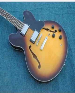 Custom Sunburst Semi Hollow Body Electric Guitar Flame Maple Back Dot Inlays - Picture 1 of 6