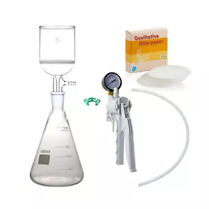 1000ml Suction Filtration Kit 350ml Funnel 1L Flask & Vacuum Pump W/Filter Paper - Picture 1 of 1