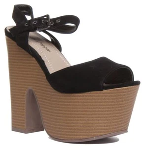 Salt & Pepper Wooden Effect Super Platform Womens Heels In Black US 4 - 10 - Picture 1 of 6