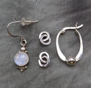 Sterling Silver Earrings 1 Pair 2 Single Lot Vintage Posts Dangles Gems 854c - Picture 1 of 6