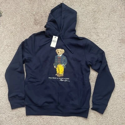 POLO Ralph Lauren Clásico Oso Preppy Sudadera con Capucha M Pana Rayas NUEVO Foto 1 de 4