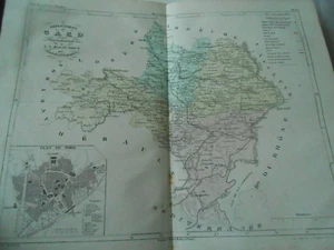 Carte département du Gard en couleur 19ème - Imagen 1 de 1