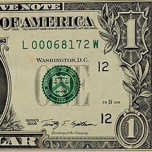 Código postal 68172 Omaha Nebraska elegante bajo número de serie billete de un dólar 2009 FW - Imagen 1 de 8