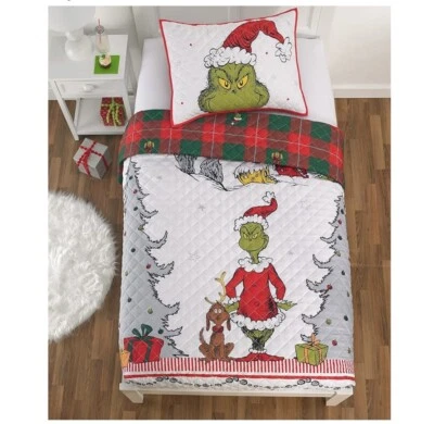The Grinch By Dr. Seuss TWIN & FULL/QUEEN Christmas Holiday Quilt Sets - Image 1 of 4