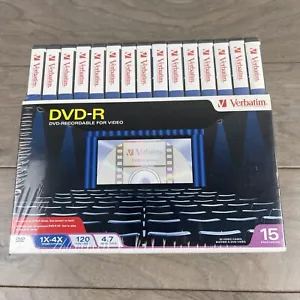 New 15 Pack Verbatim DVD+R 4.7 GB 15 ~ 1x-4X 120 Min In Video Cases - Picture 1 of 7