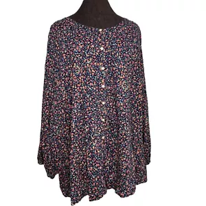 St John's Bay Blouse Shirt Tunic Top Women Plus Size 4X Blue Floral Spring Boho - Picture 1 of 11