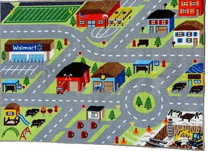 Mohawk 36”x52”Kids Pretend Road Play Mat Town Roads Area Rug Buildings NWT USA