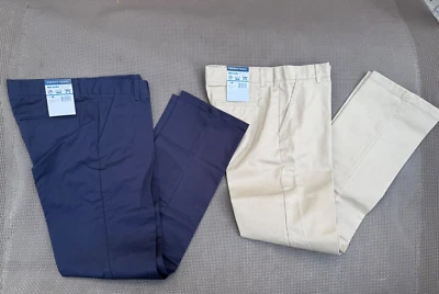 LOTE DE 2 PANTALONES UNIFORMES ESCOLARES NUEVOS CON ETIQUETAS FRENCH TOAST AJUSTE RELAJADO para niños beige caqui azul marino Foto 1 de 4
