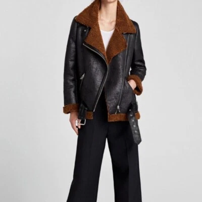 ZARA Woman Shearling Moto Jacket XS - Image 1 of 4