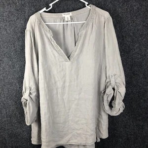 Top Artisan NY para mujer 1X 100 % lino �� Gris bordado �� Cuello en V Cuadrado Playa Fluido - Imagen 1 de 7