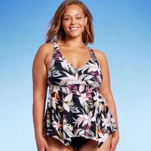 Neu mit Etikett Kona Sol Tankini Größe 3X (24/26) schwarz tropisch Blumen V-Ausschnitt Badeanzug Oberteil - Bild 1 von 5