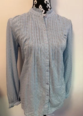 Blusa Sundance Philipa Pintuck Swiss Dot Azul con Volantes Talla S Foto 1 de 4