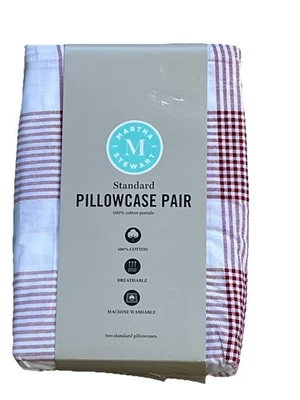 Fundas de almohada estándar Martha Stewart rojas y blancas a cuadros de algodón percal Pr Foto 1 de 2