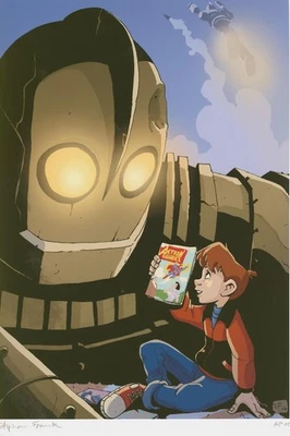 Impresión artística firmada por Stephan Franck Iron Giant 11x17 pulgadas ~ Giant & Hogarth con cómic Foto 1 de 3