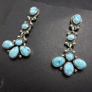 FEDERICO JIMENEZ Sterling Silver TURQUOISE Cluster Dangle EARRINGS Pierced - Picture 1 of 15