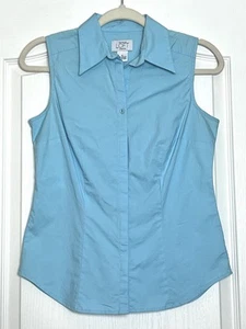 Top smanicato vintage Ann Taylor con colletto loft taglia 4 blu cotone con bottoni - Foto 1 di 6
