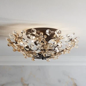 Crystal Blooms Vintage Ceiling Light Semi Flush Mount Fixture 21" Brown Crystal - Picture 1 of 6