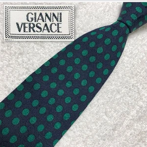 ya22 Gianni Versace Tie Polka Dot Stripe All-Over Pattern Silk 100 Made In Italy - Picture 1 of 10