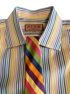 Thomas Pink French Cuff Shirt 16.34.5 Plus Brooks Bros Silk Tie 3 5/8 X 56 - Image 1 of 4