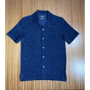 Camicia Todd Snyder New York uomo XS blu navy tessuto spugna misto cotone con bottoni - Foto 1 di 11