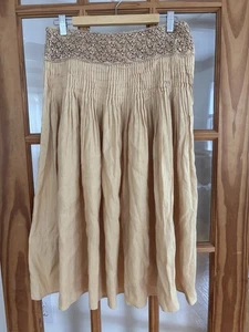 MaxMara linen pleated Smocked midi skirt size 6 Made In India - Picture 1 of 8