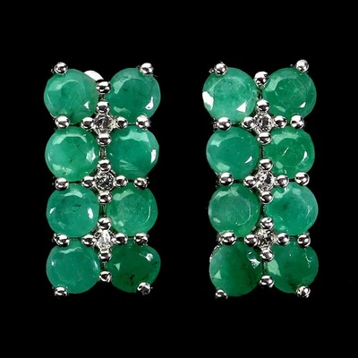 925 Sterling Silver Earrings Round Emerald 4mm Topaz Natural Gemstone Jewelry - Image 1 of 4