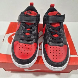 Nike Court Borough Low 2 Boys Size 11C Black Red White Athletic Shoes Sneakers - Picture 1 of 14