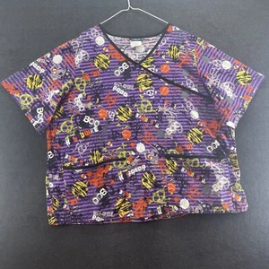Tafford Womens Plus SZ 3XL Halloween Scrub Top 2 Pockets Fun Skulls Nurses - Picture 1 of 15