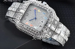Orologio Uomo Arabo Hip Hop Lusso Iced King Bling Zircone Quadrato Oro Diamante - Foto 1 di 12