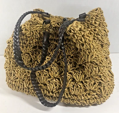 Bolso de Mano Vintage Tejido Cáscara de Maíz Cuero Correas Trenzadas Forrado Grande Boho Hippie. Foto 1 de 4