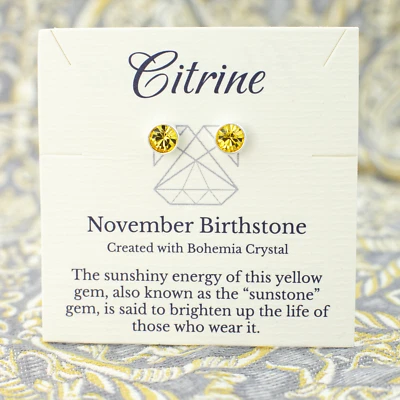 Pendientes de citrino con piedra de nacimiento de noviembre, cristal amarillo, plata u oro Foto 1 de 4