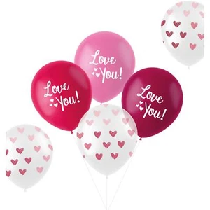 6 X 'LOVE YOU!' HEARTS VALENTINE'S DAY LATEX BALLOON SET - Picture 1 of 4