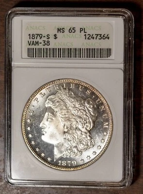 Vam 38 1879-S Silver Morgan Dollar MS 65 PL ANACS # 1247364 + Bonus - Image 1 of 2