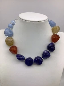 Collar con cuentas Chico’s azul, azul bebé, marrón plata nuevo con etiquetas - Imagen 1 de 4