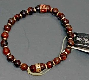 Pineda Covalin Mexican Tigers Eye bead Bracelet Gold-tone 925 Silver Stretch NWT - Picture 1 of 16