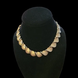 Collana Emmons Vintage Designer Firmata Tono Oro Link Texturizzato Etichetta Regolabile - Foto 1 di 9