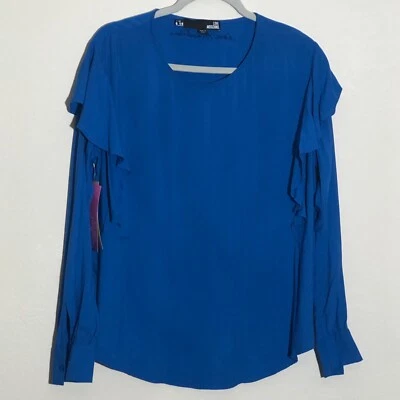 Love Moschino Women's Sz 4 Blue Long Sleeve Ruffle Sleeve Blouse Top - Image 1 of 4