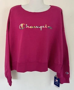 Champion DAMEN WEITES KURZ GESCHNITTENES FUSCIA SWEATSHIRT GRÖSSE LARGE NEU MIT ETIKETT - Bild 1 von 6