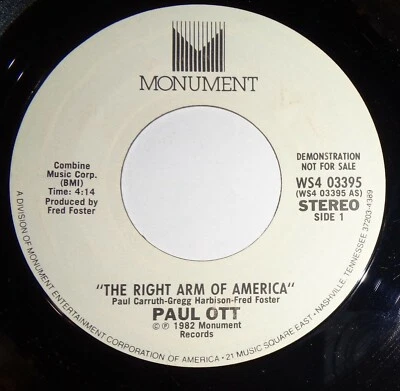 Paul Ott 45 RPM - The Right Arm Of America - Promo NM VG++ E2 - Imagem 1 de 2