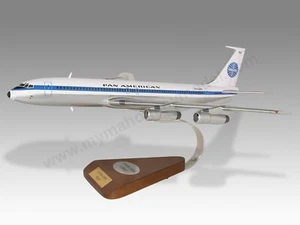 Boeing 707 Pan American Pan Am Desk Wood Airplane New Model Small Scale 1/130 - Picture 1 of 13