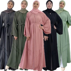 Women Kimono Cardigan Muslim Dress Open Abaya Dubai Kaftan Islamic Dress Robe - Bild 1 von 38