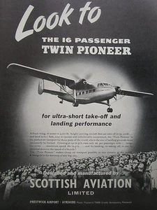 9/1955 PUB SCOTTISH AVIATION TWIN PIONEER 16 SEATER AIRCRAFT ORIGINAL AD - Foto 1 di 1