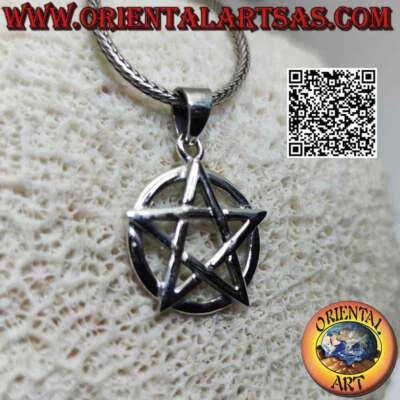 Ciondolo in Argento 925‰ pentacolo (simbolo di protezione) liscio su cerchio - Immagine 1 di 4
