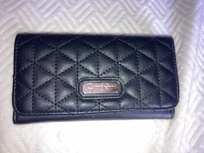 JESSICA SIMPSON Women’s Black Leapord Quilted Triangle Design Button Snap Wallet - Image 1 of 4