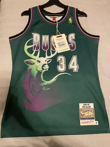 100% Authentic Ray Allen Mitchell & Ness 96 97 Bucks Jersey Size 40 Medium Mens Cover