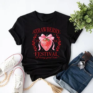 Coquette Bow Strawberry Festival A Berry Good Time T-Shirt - Picture 1 of 6