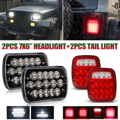 Faros LED de haz alto bajo para Jeep Wrangler YJ 87-95 7x6" + luces traseras blancas rojas Foto 1 de 4