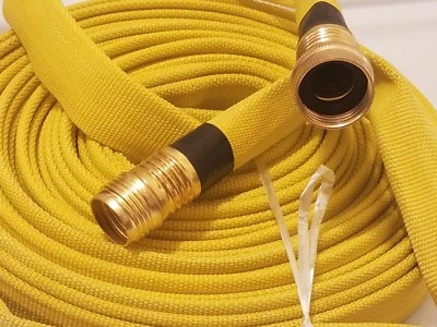Wildland Fire Hose, Single Jacket, 3/4in.x50 ft., Yellow, 250psi, Garden Thread